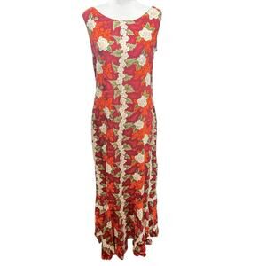 MAMO HOWELL Vintage Hawaiian Muumuu Red Tropical Long Maxi Sun Dress Size M